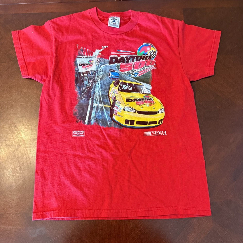 Vintage NASCAR Daytona 500 T-Shirt Red Stock Car Racing Delta Pro Weight Youth L